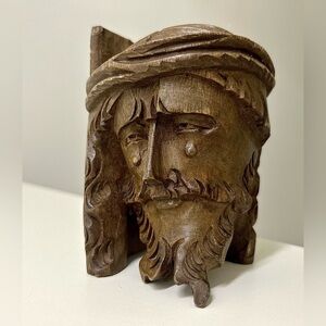 Antique German Black Forest Black Walnut Edgewood Hand Carved Jesus Christ Bust